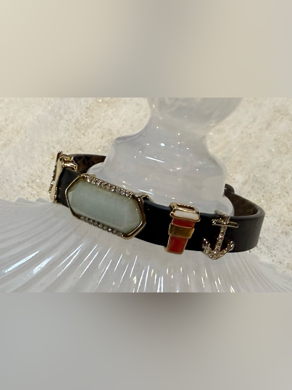 KEEP Collective Black Bracelet with Gold Anchor and Red Enamel Accents